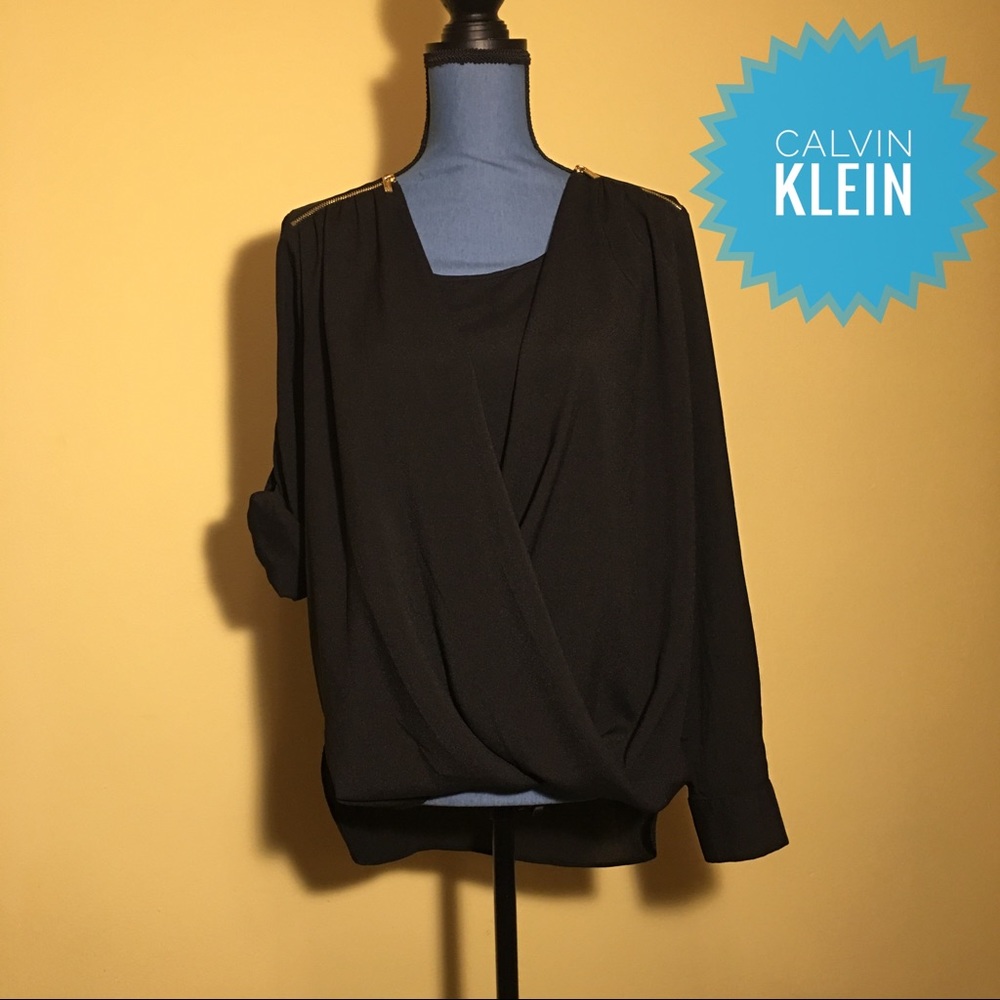 🔥SALE🔥 Calvin Klein Wrap Front Mock Blouse